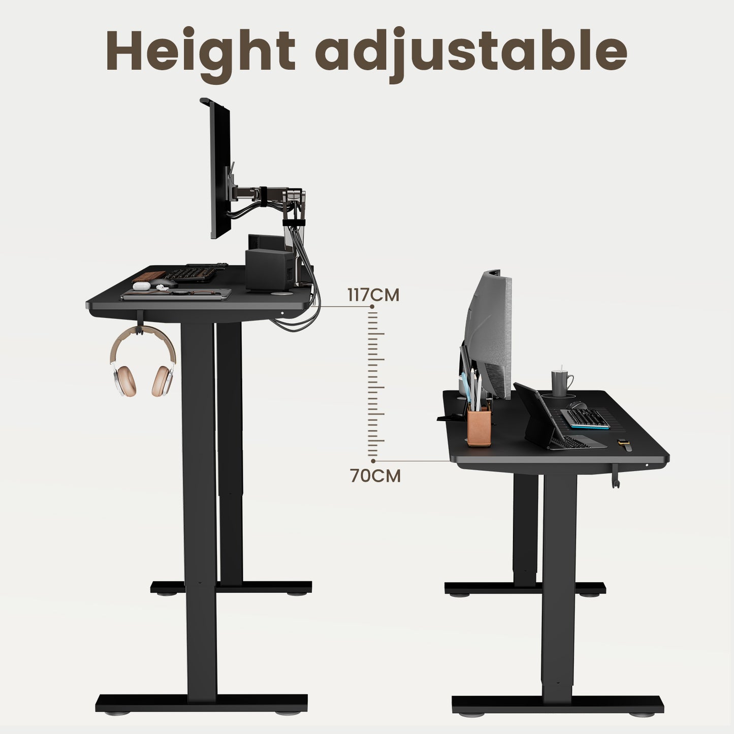 Sit-Stand Desk, Electrically Height-Adjustable Desk with Memory Function and Anti-Collision Technology, Sturdy and Durable, Quiet Motor, Height Range 70–117 cm