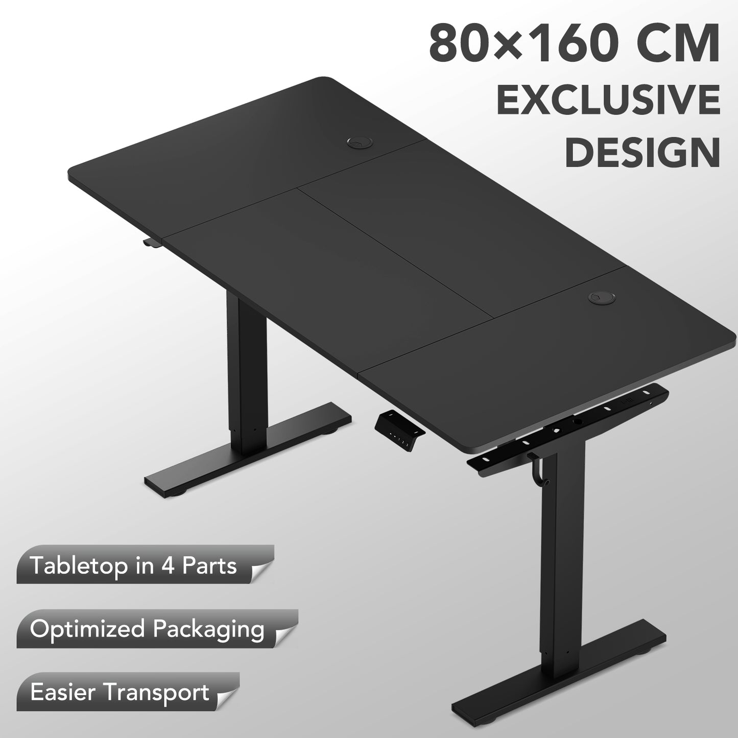 Sit-Stand Desk, Electrically Height-Adjustable Desk with Memory Function and Anti-Collision Technology, Sturdy and Durable, Quiet Motor, Height Range 70–117 cm