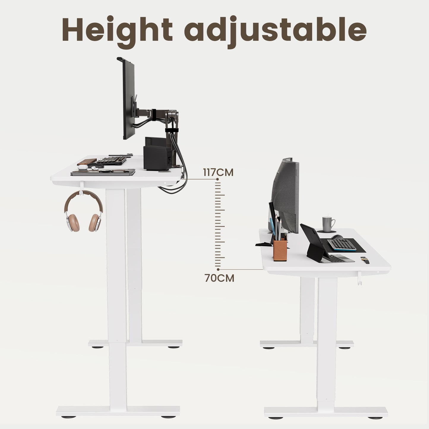 Sit-Stand Desk, Electrically Height-Adjustable Desk with Memory Function and Anti-Collision Technology, Sturdy and Durable, Quiet Motor, Height Range 70–117 cm