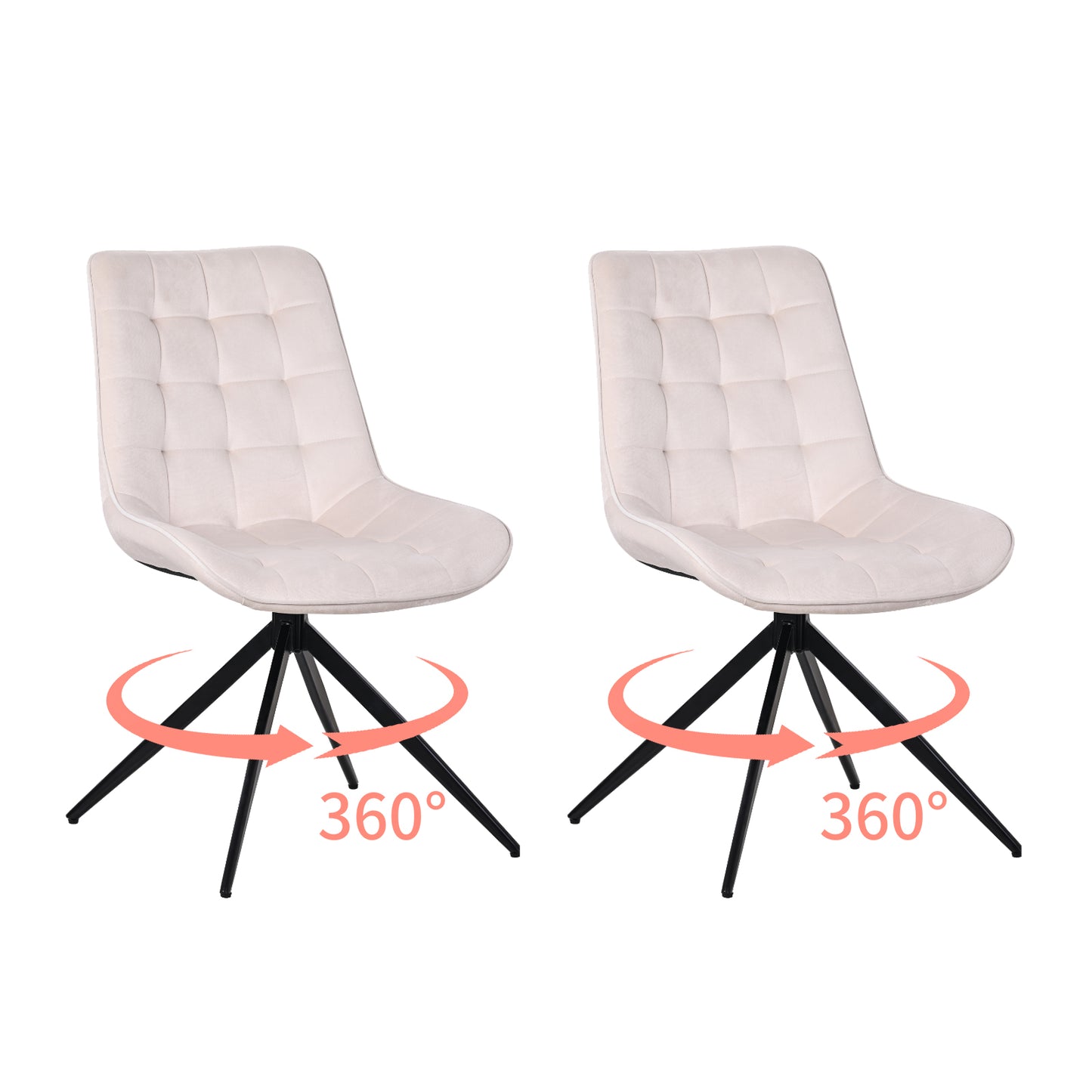 HOMAVO Set of 2 Modern Ergonomic Dining & Office Chairs – Comfortable 360° Swivel Chairs