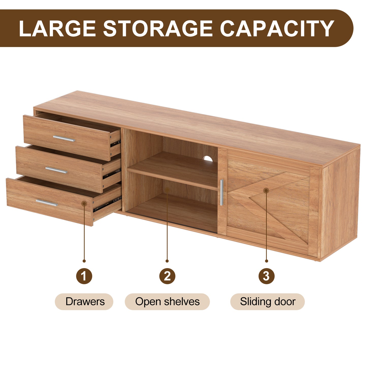HOMAVO 160cm Modern TV Stand – 3 Drawers & 2 Sliding Doors | FSC Wood Storage Cabinet