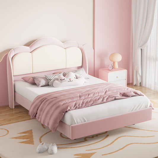 HOMAVO Kids Bed, Floating Bed, Prince/Princess Dream Bed, Cloud-Shaped Bed, LED Music Light, Sturdy Frame