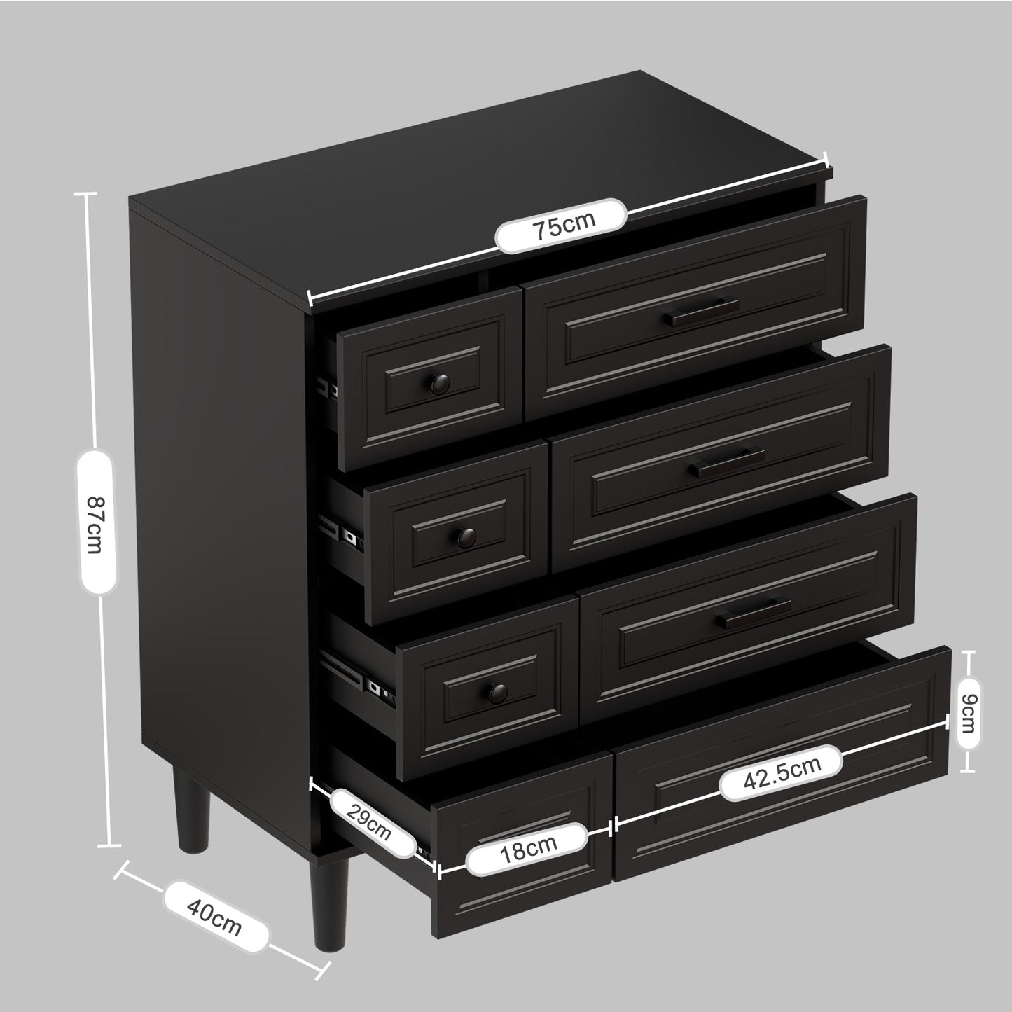 HOMAVO Modern Dresser 74×90 cm – 8 Spacious Drawers Storage Cabinet with Durable Melamine Surface