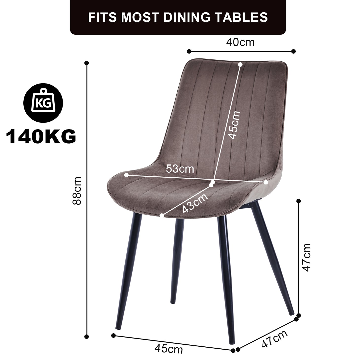 HOMAVO Set of 2 Modern Dining Chairs – Ergonomic Upholstered Chairs for Dining Room, Living Room, or Office (Seat 47×43 cm)