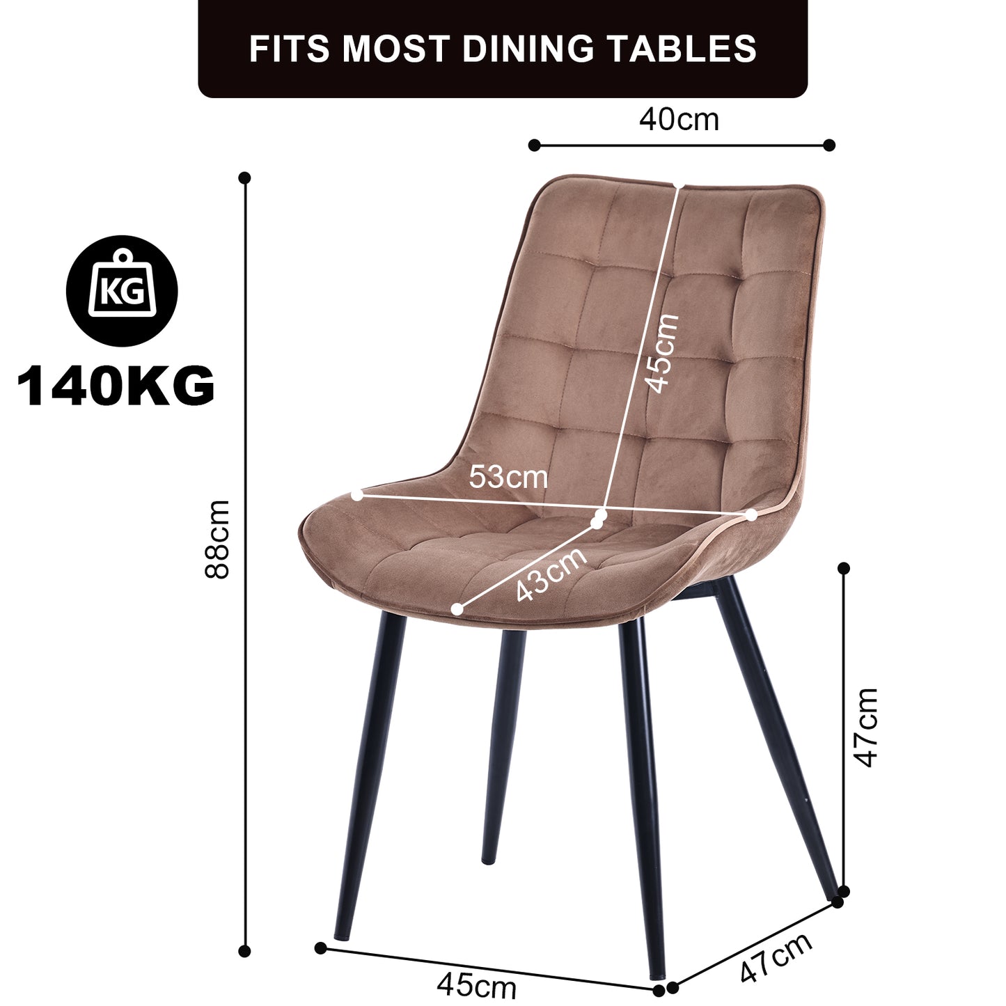 HOMAVO Set of 2 Modern Ergonomic Dining Chairs – Comfortable 47×43 cm Seat for Dining Room, Living Room & Office