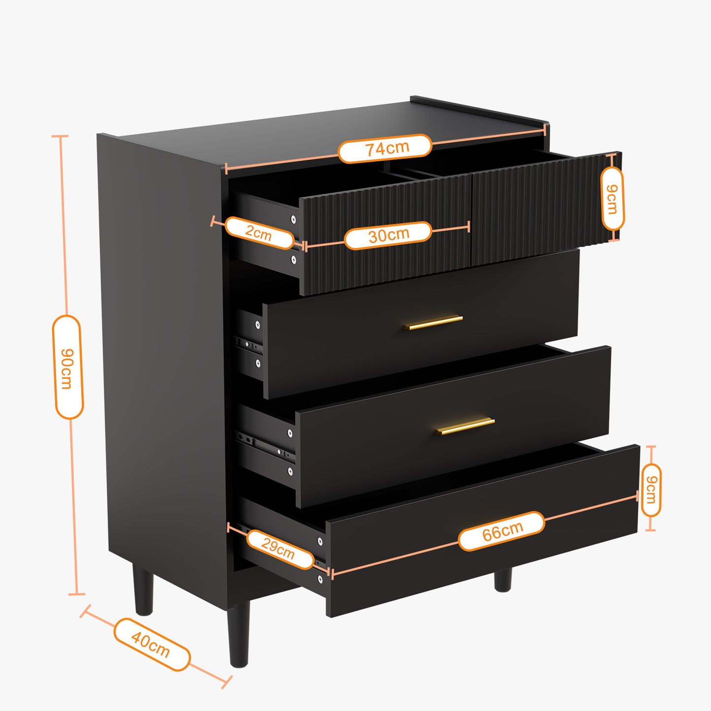 HOMAVO Modern Chest of Drawers 74×90cm – 5 Spacious Drawers, Easy-to-Clean Surface, Stylish Storage Cabinet