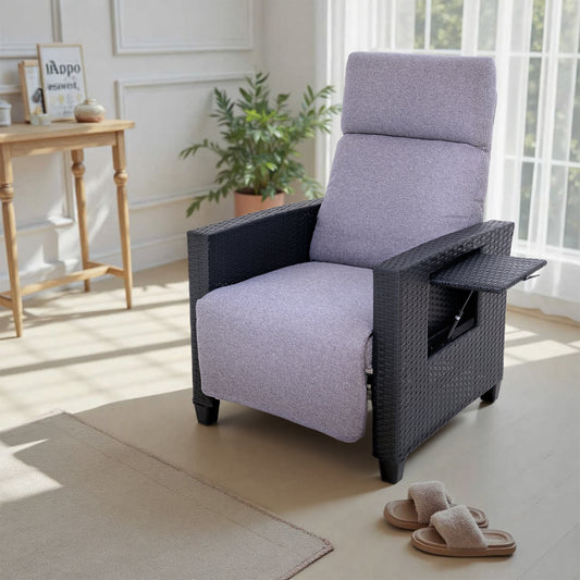 HOMAVO TY02 Rattan Recliner Armchair – Adjustable Backrest, Built-in Side Table, Waterproof & Sun-Resistant, Ideal for Indoor, Balcony, Patio, and Garden