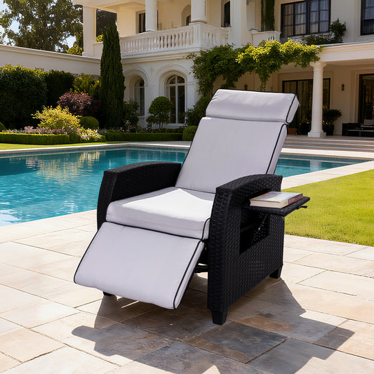 HOMAVO TY01 Rattan Recliner Armchair – Adjustable Backrest, Built-in Side Table, Waterproof & Sun-Resistant, Ideal for Indoor, Balcony, Patio, and Garden