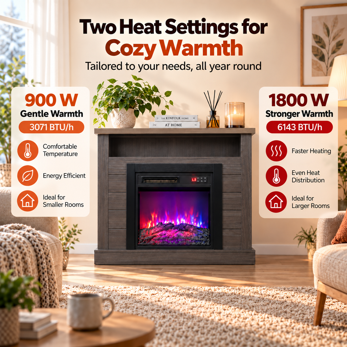 Electric Fireplace Cabinet with Remote Control — 14″ to 50″