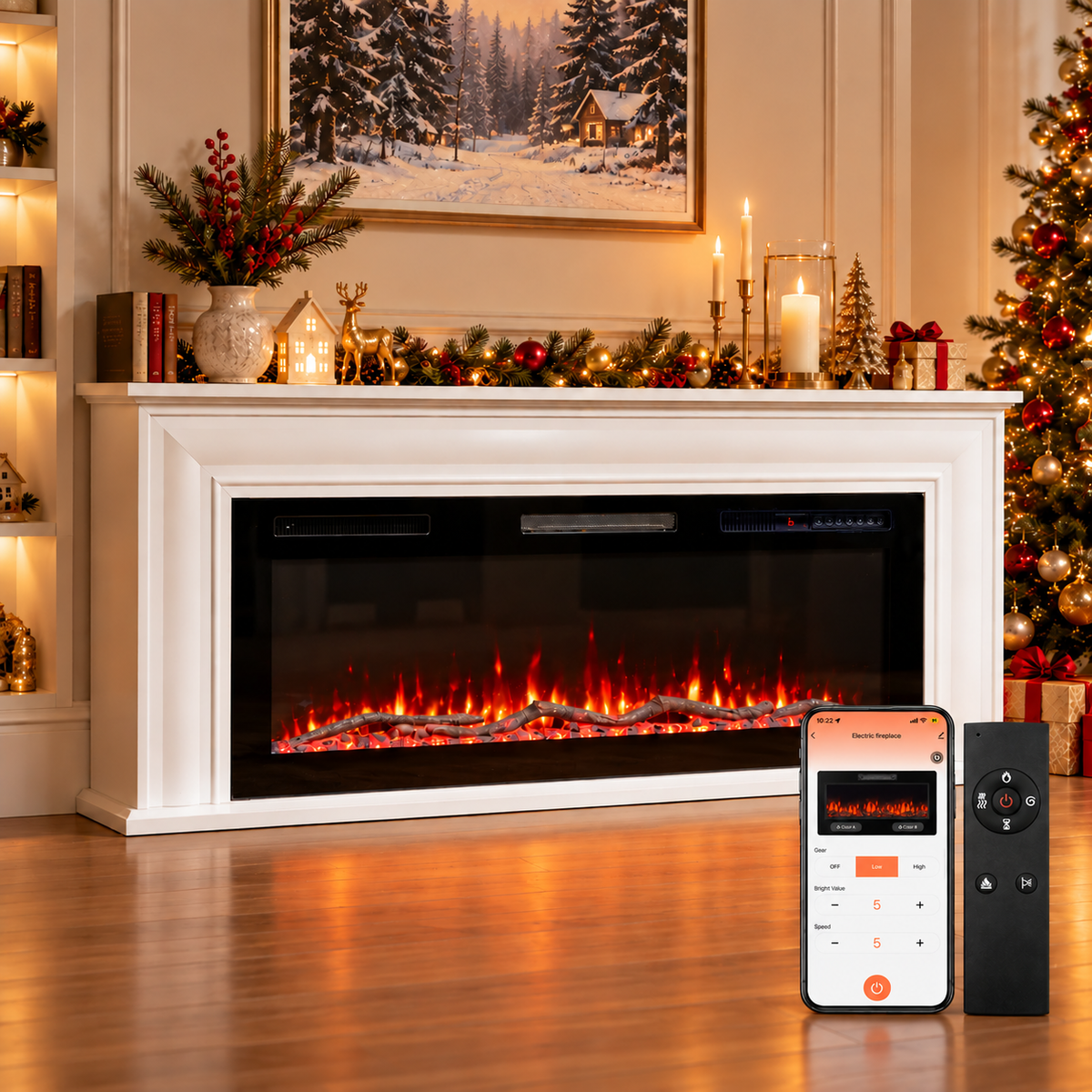 Electric Fireplace Cabinet with Remote Control — 14″ to 50″