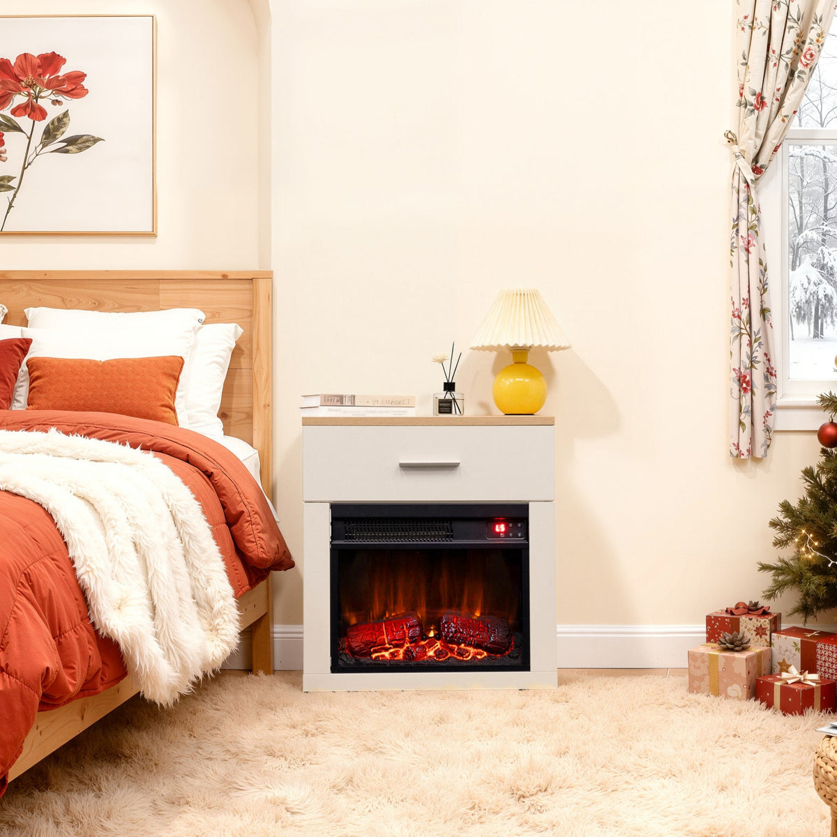 HOMAVO 14 in white side table electric fireplace - image 4