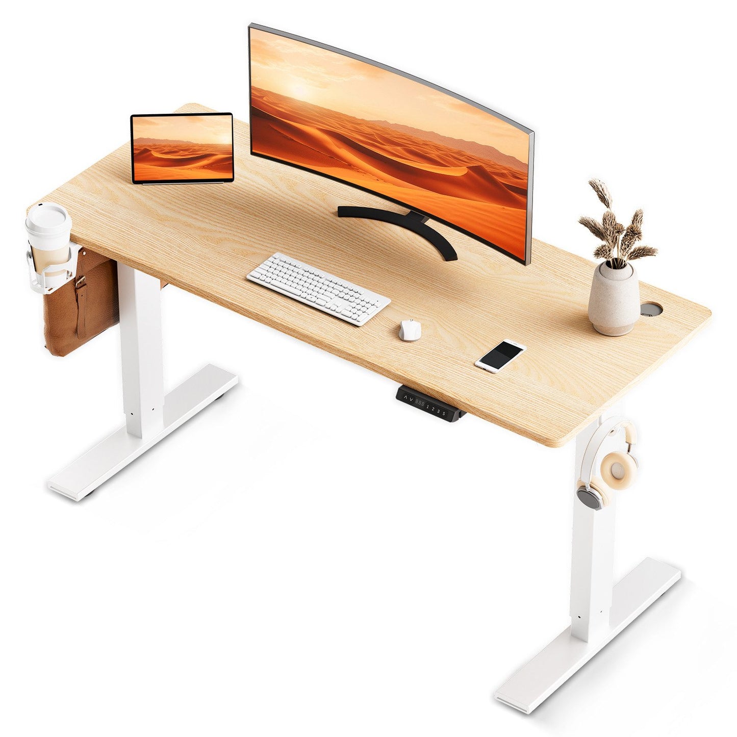 Height-Adjustable Sit-Stand Desk with memory Function and Anti-Collision, USB-A and Type-C Ports, Adjustable Height 70-119cm, Home Office Computer Desk
