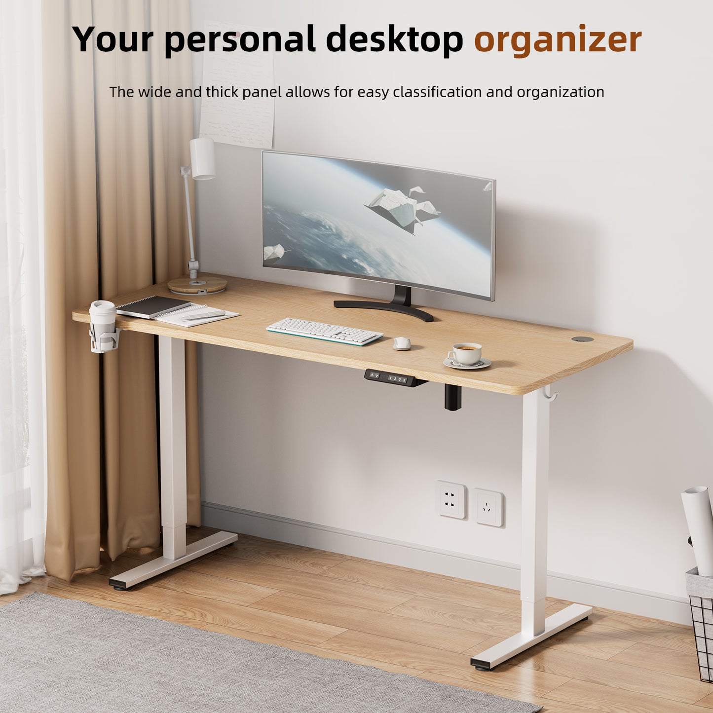 Height-Adjustable Sit-Stand Desk with memory Function and Anti-Collision, USB-A and Type-C Ports, Adjustable Height 70-119cm, Home Office Computer Desk