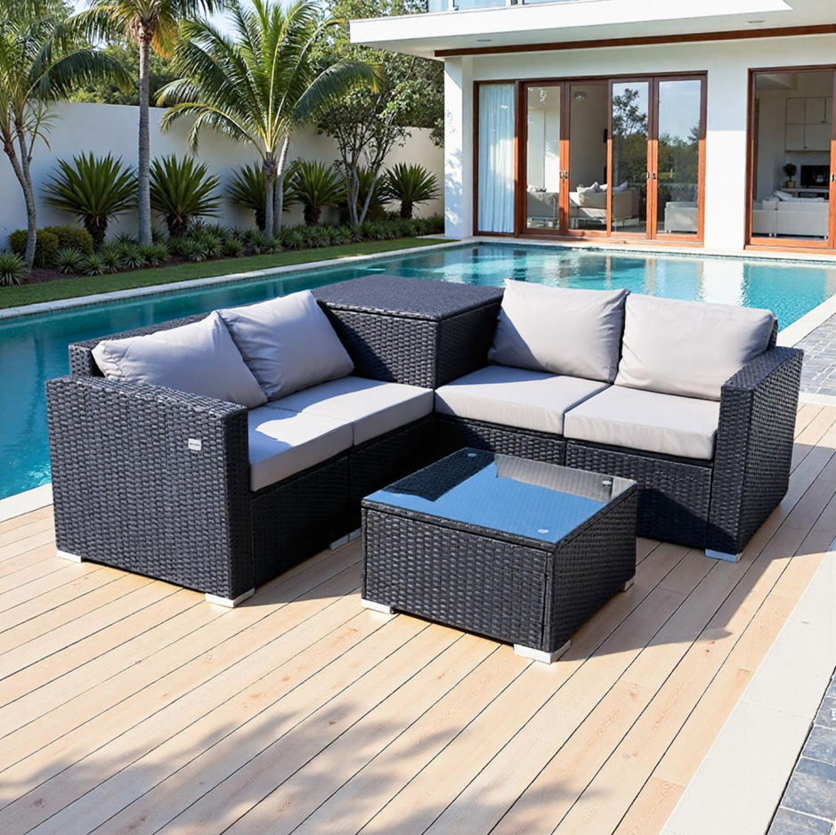 HOMAVO 7 Pieces Outdoor Patio Furniture Set, Coffee Table and Storage Box, with Waterproof Cover