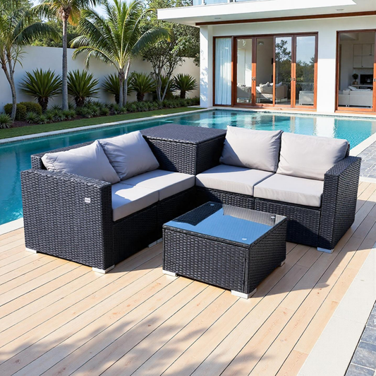 HOMAVO 7 Pieces Outdoor Patio Furniture Set, Coffee Table and Storage Box, with Waterproof Cover