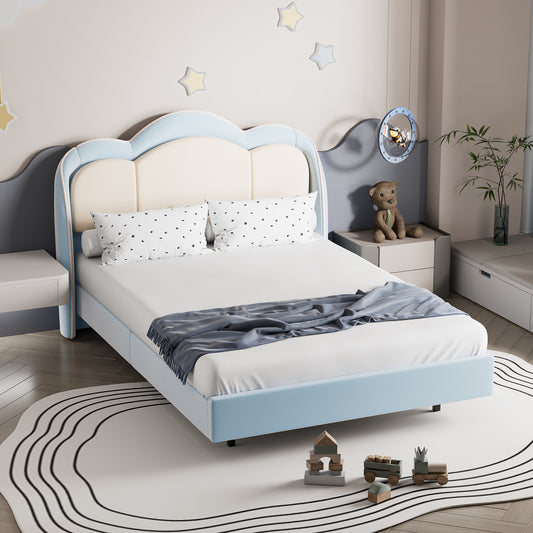 HOMAVO Kids Bed, Floating Bed, Prince/Princess Dream Bed, Cloud-Shaped Bed, LED Music Light, Sturdy Frame