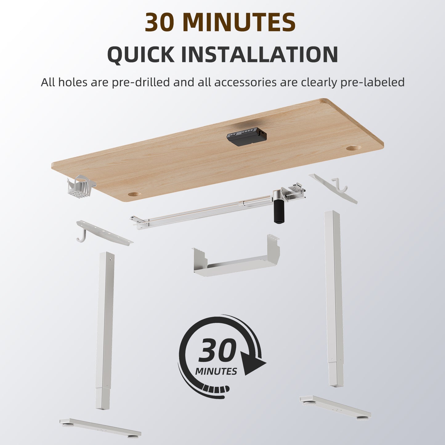 Height-Adjustable Sit-Stand Desk with memory Function and Anti-Collision, USB-A and Type-C Ports, Adjustable Height 70-119cm, Home Office Computer Desk