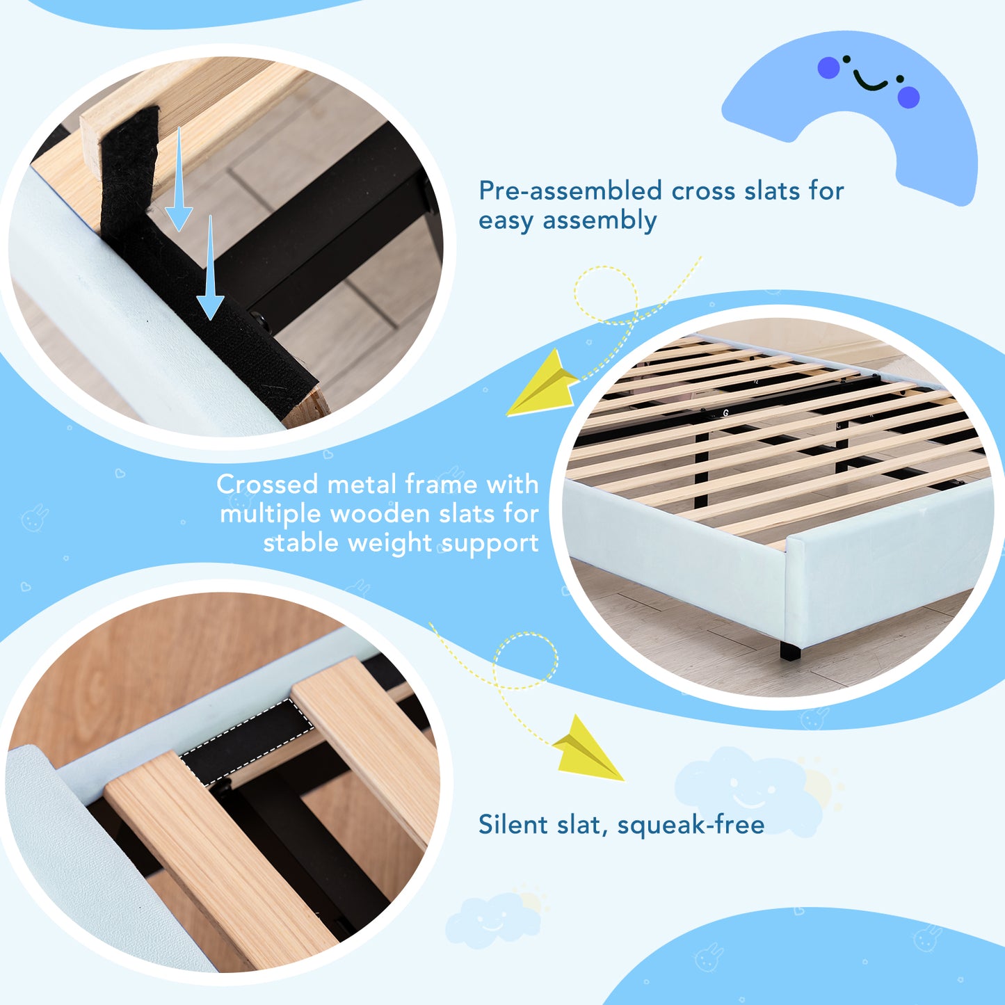 HOMAVO Kids Bed, Floating Bed, Prince/Princess Dream Bed, Cloud-Shaped Bed, LED Music Light, Sturdy Frame