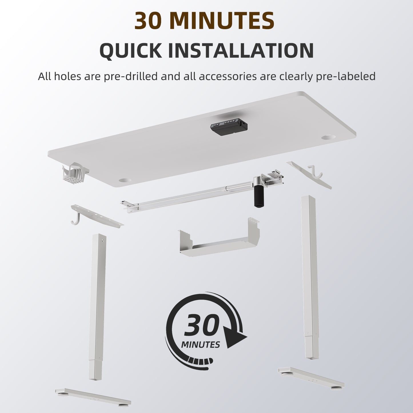 Height-Adjustable Sit-Stand Desk with memory Function and Anti-Collision, USB-A and Type-C Ports, Adjustable Height 70-119cm, Home Office Computer Desk