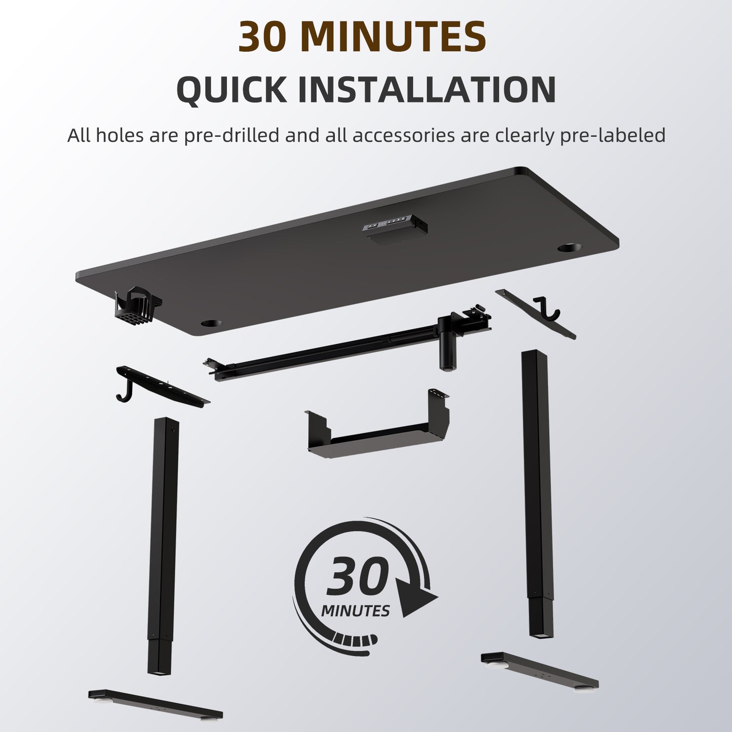 Height-Adjustable Sit-Stand Desk with memory Function and Anti-Collision, USB-A and Type-C Ports, Adjustable Height 70-119cm, Home Office Computer Desk