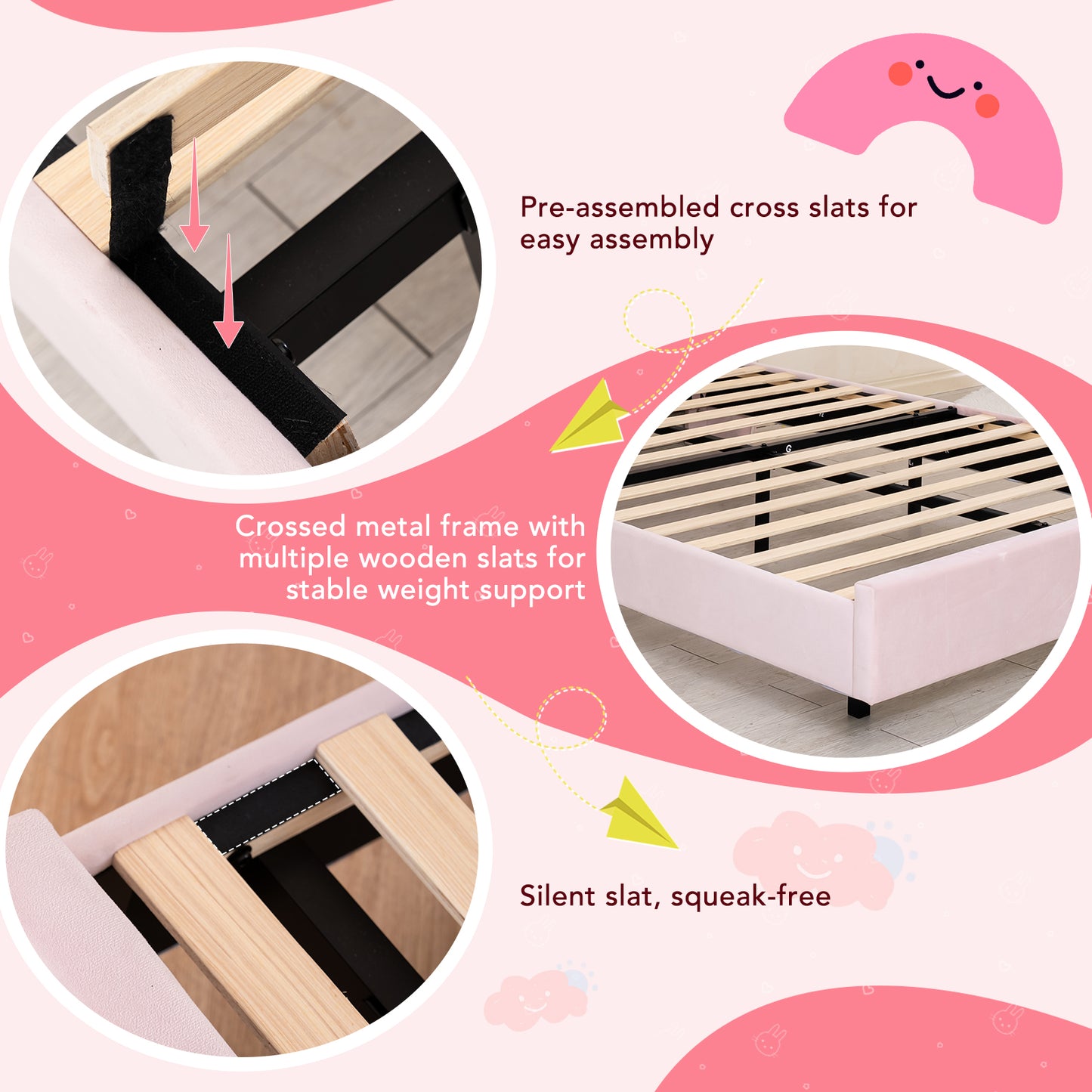 HOMAVO Kids Bed, Floating Bed, Prince/Princess Dream Bed, Cloud-Shaped Bed, LED Music Light, Sturdy Frame