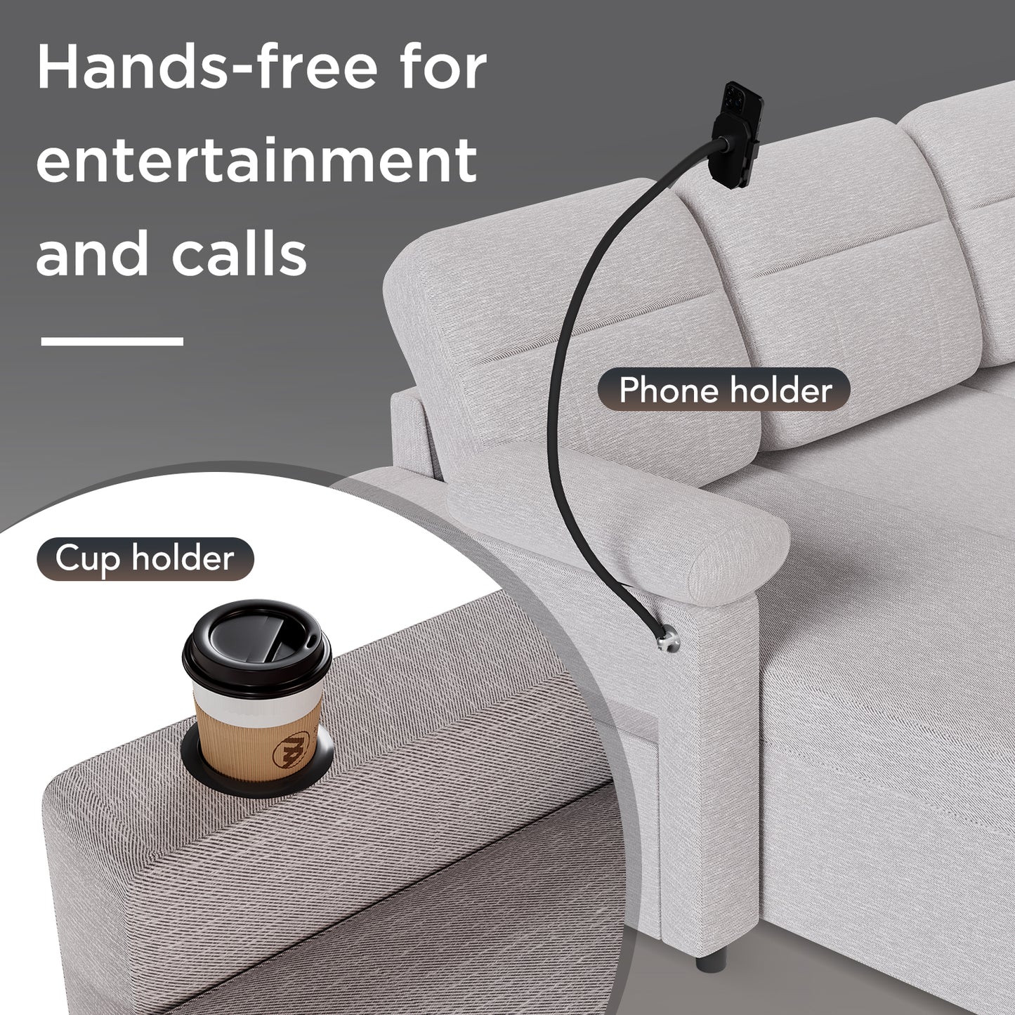 HOMAVO Multifunctional L-Shaped Corner Sofa, Reversible Chaise Longue (Left or Right), Pull-Out Bed, Spring-Package Seat Cushions, Fabric Upholstery, Large Storage Space, Cup and Phone Holder, Removable Covers, FSC Wooden Frame