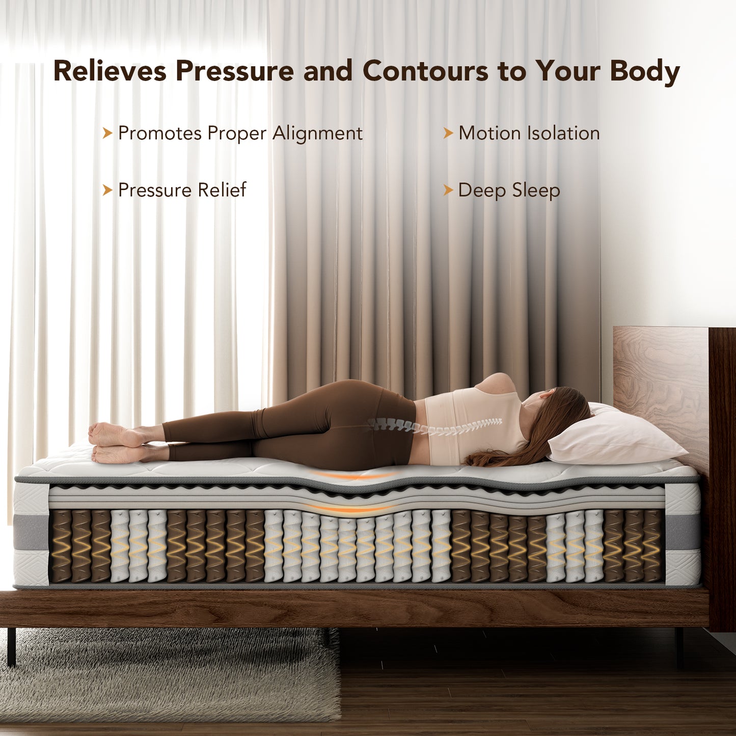 HOMAVO Pocket spring mattress, 7-zone spring mattress, Luxury mattress