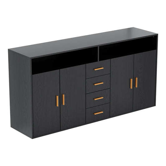 HOMAVO Modern Storage Sideboard with 4 Drawers, 2 Doors and 2 Open Shelves – Buffet Cabinet for Living Room or Dining Room
