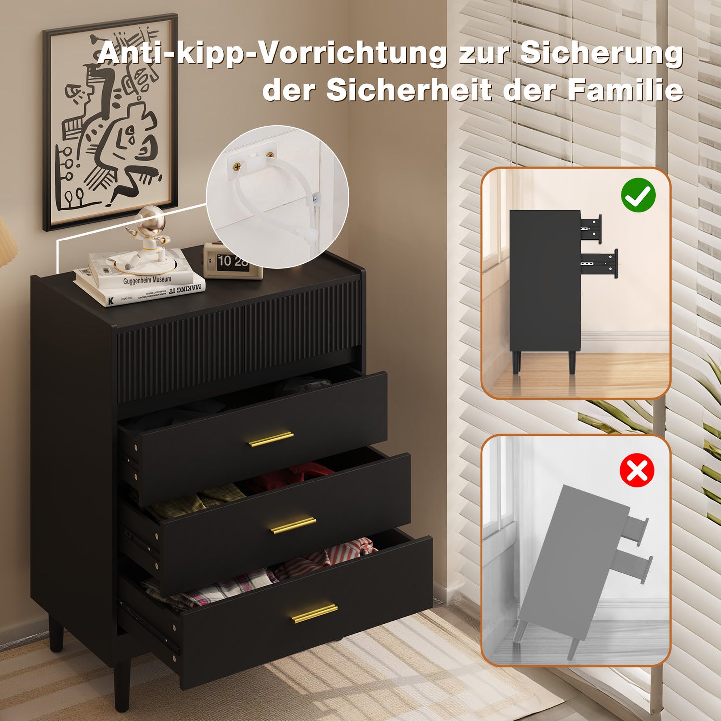 HOMAVO Modern Chest of Drawers 74×90cm – 5 Spacious Drawers, Easy-to-Clean Surface, Stylish Storage Cabinet