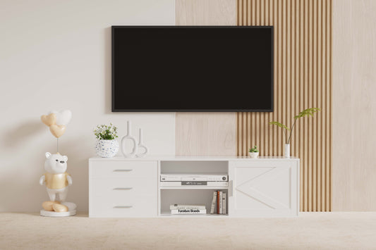 HOMAVO 160cm Modern TV Stand – 3 Drawers & 2 Sliding Doors | FSC Wood Storage Cabinet