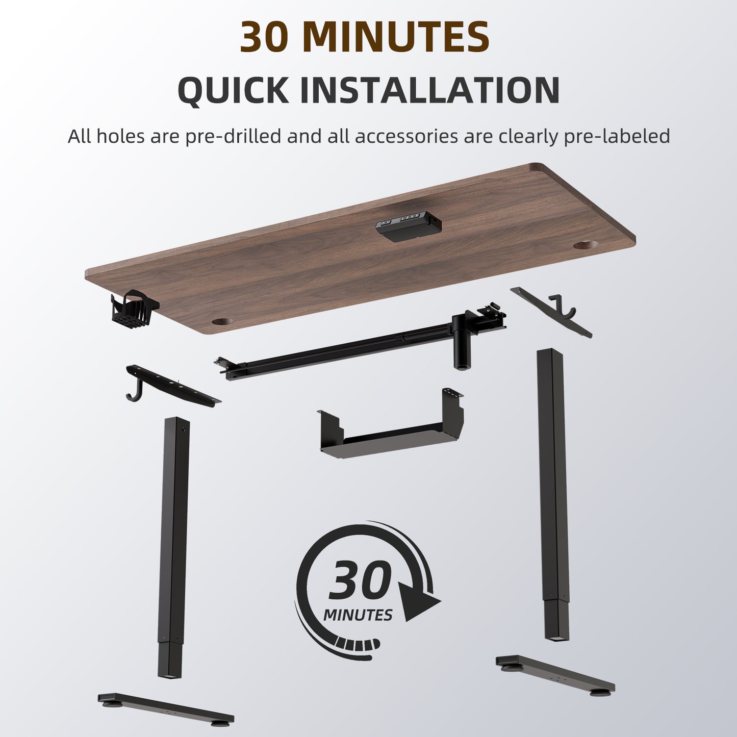 Height-Adjustable Sit-Stand Desk with memory Function and Anti-Collision, USB-A and Type-C Ports, Adjustable Height 69-120cm, Home Office Computer Desk
