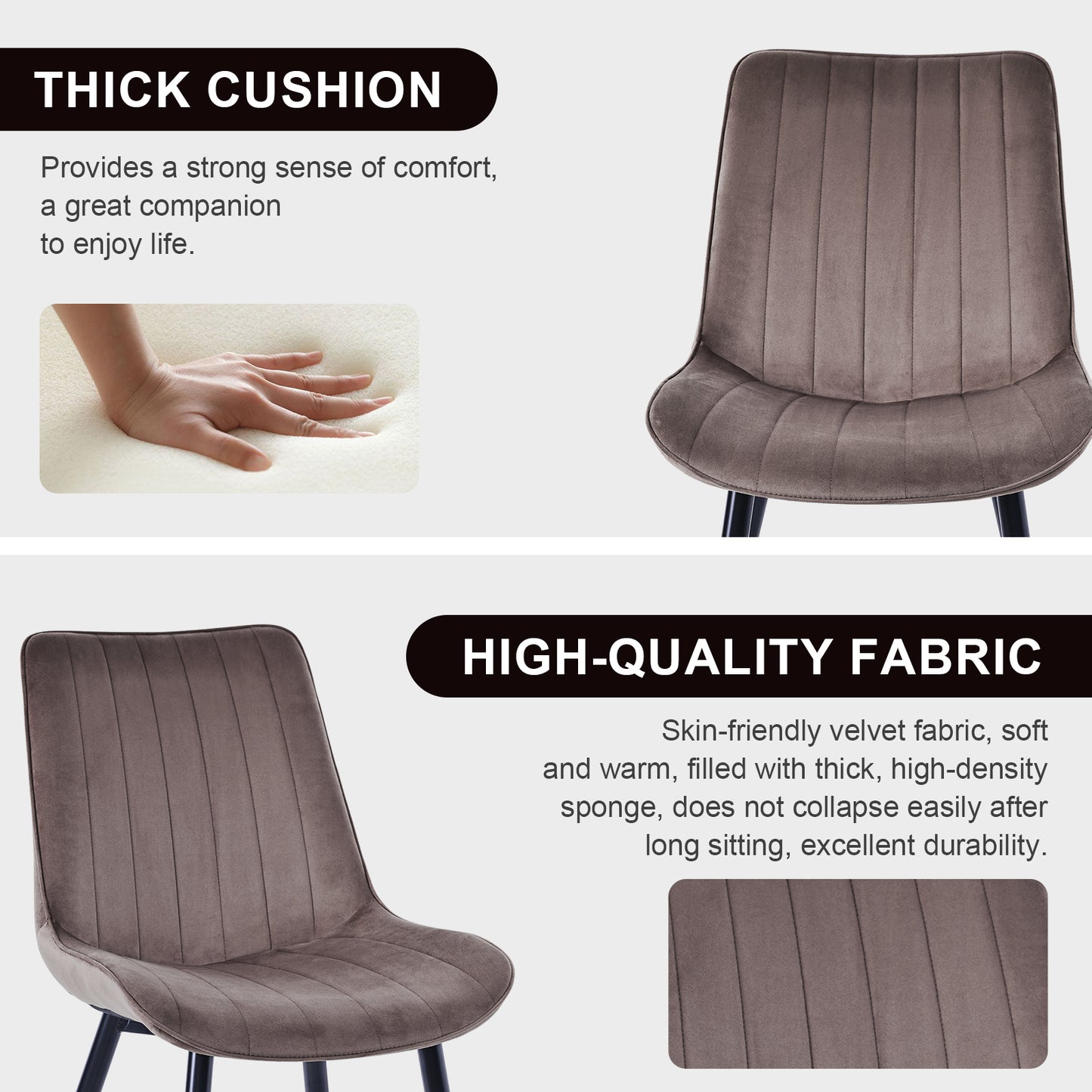 HOMAVO Set of 2 Modern Dining Chairs – Ergonomic Upholstered Chairs for Dining Room, Living Room, or Office (Seat 47×43 cm)