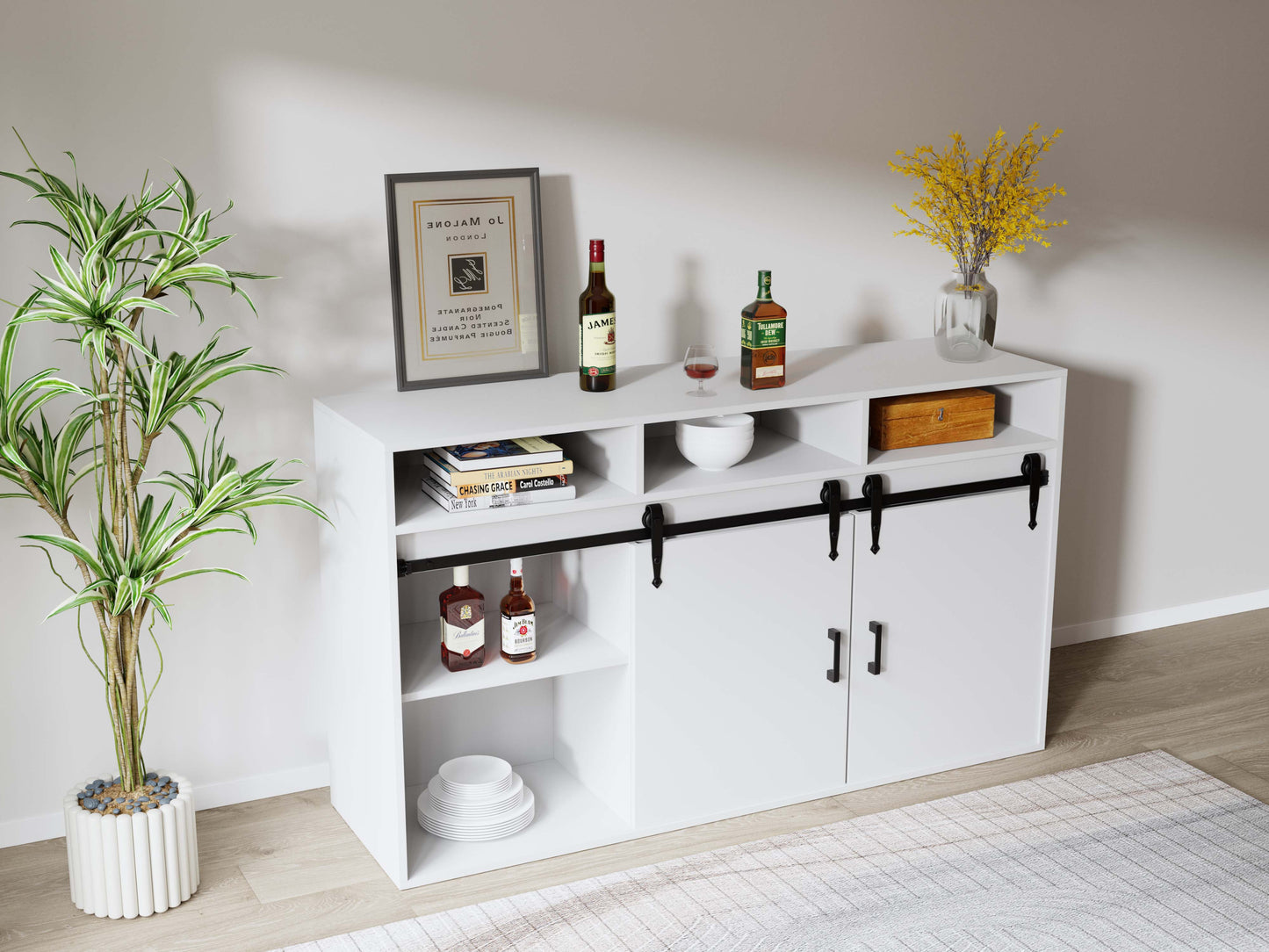 HOMAVO Modern 2-Piece Sideboard with 4 Drawers, 2 Sliding Doors and 2 Open Shelves | Elegant Storage Cabinet for Living Room or Dining Room