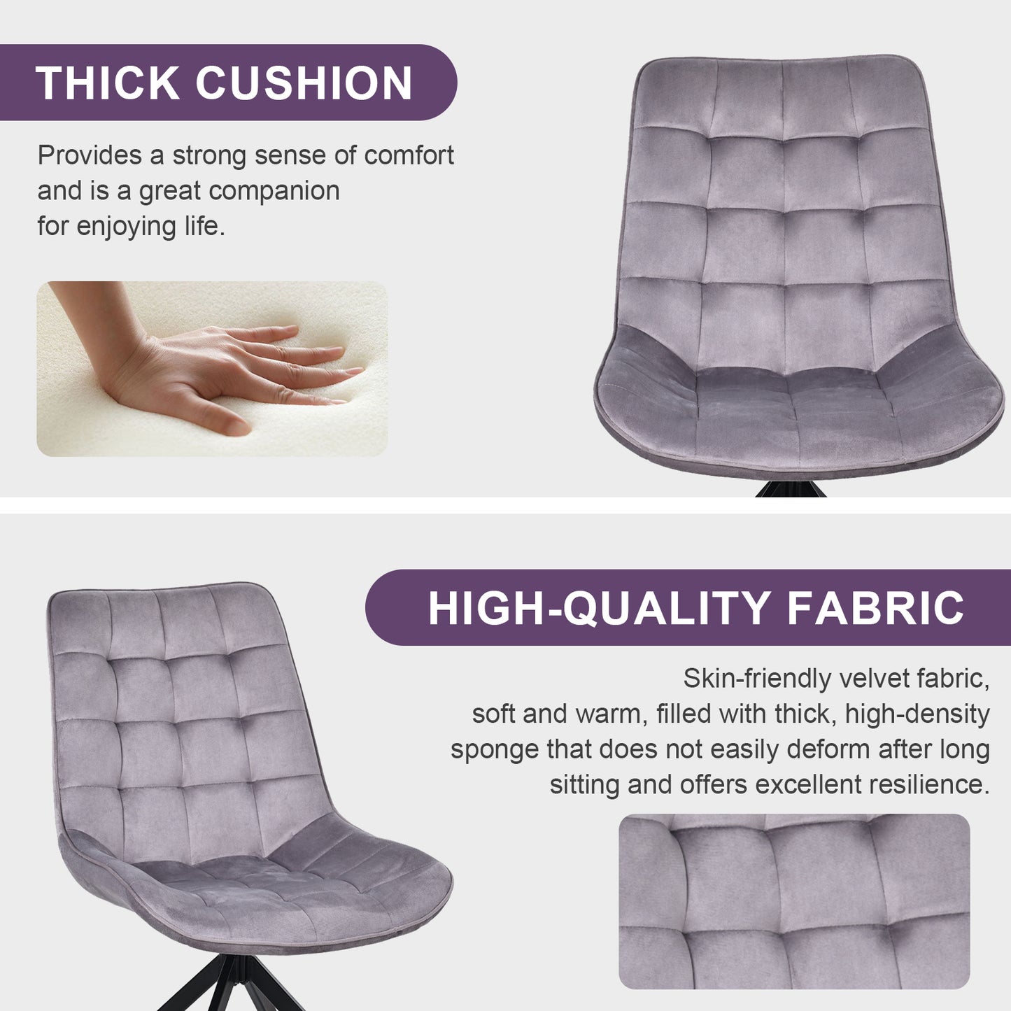 HOMAVO Set of 2 Modern Ergonomic Dining & Office Chairs – Comfortable 360° Swivel Chairs