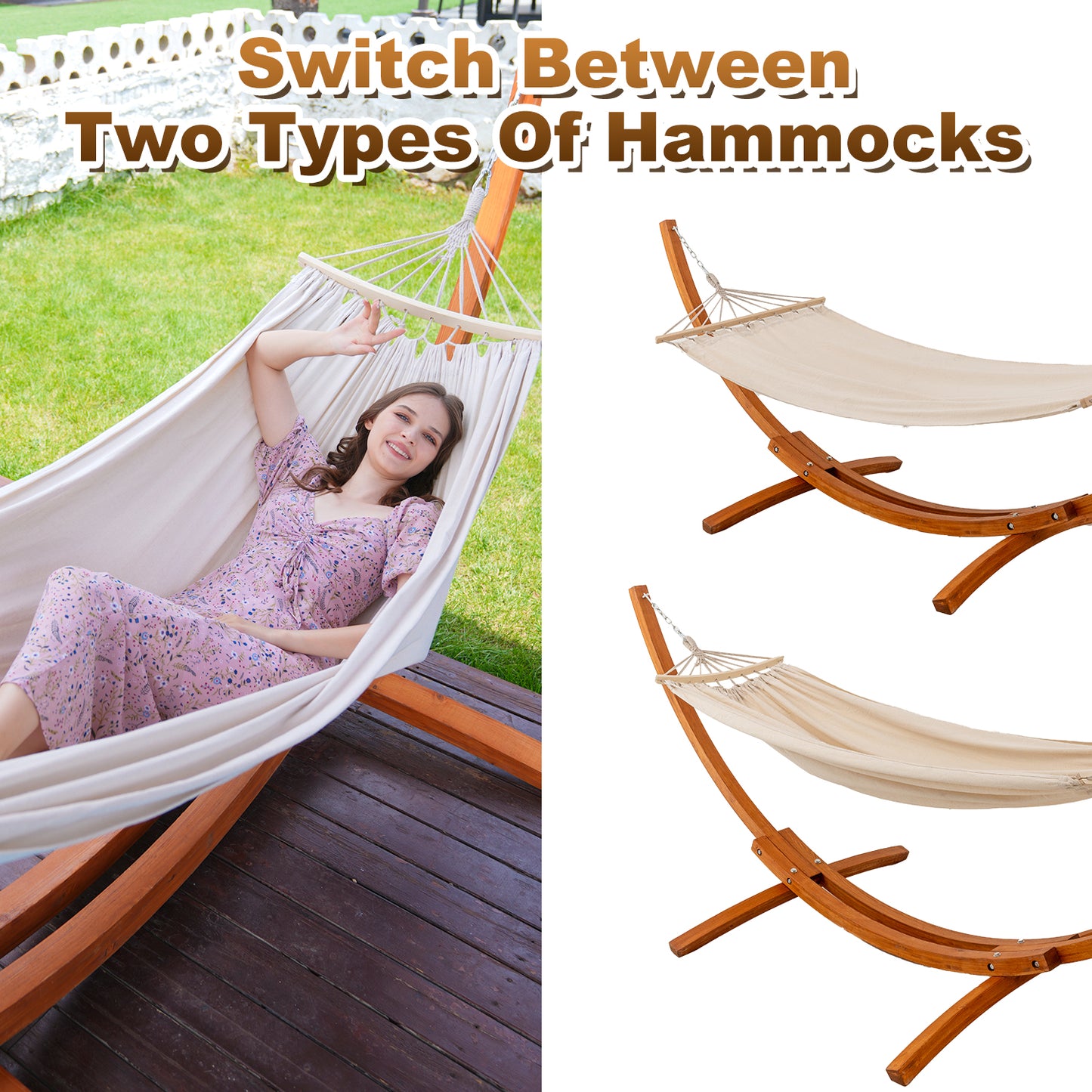 HOMAVO Hammock with Frame, With 2 Hammocks, 200kg Load Capacity, Dimensions: 320x120x120 cm