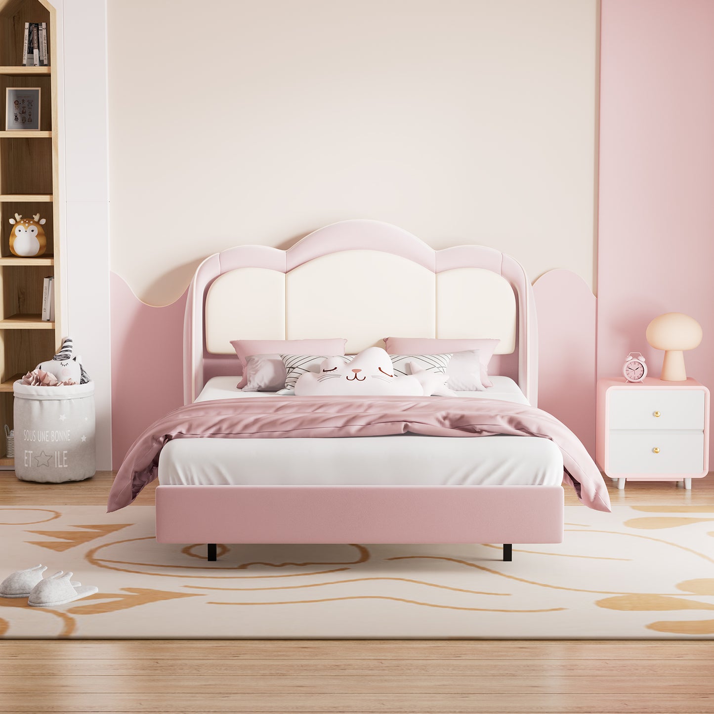 HOMAVO Kids Bed, Floating Bed, Prince/Princess Dream Bed, Cloud-Shaped Bed, LED Music Light, Sturdy Frame