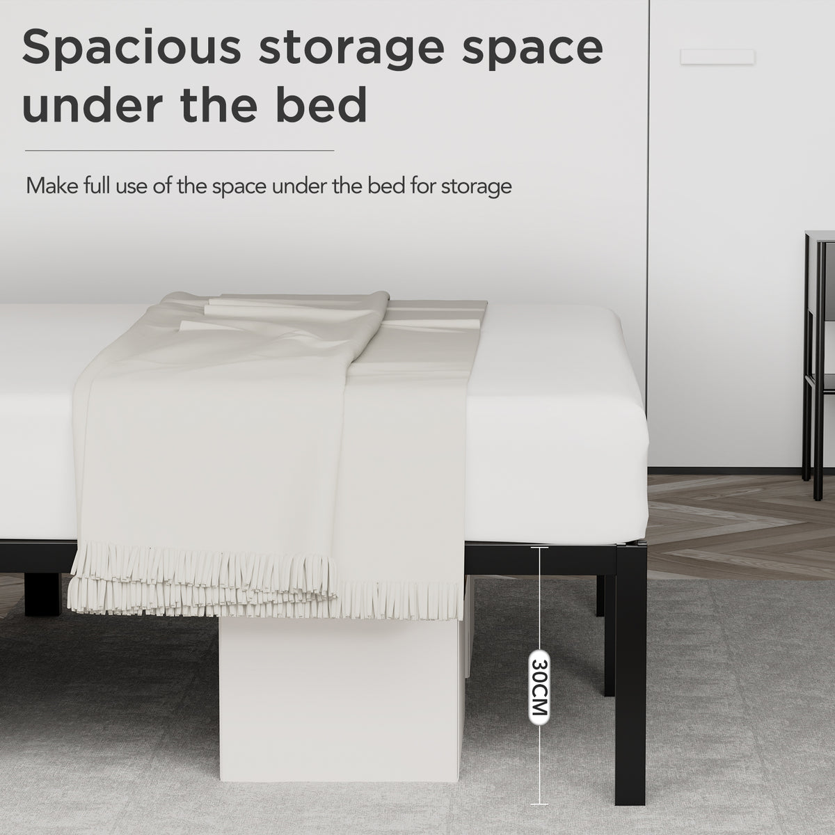 Metal Bed Frame with 30 cm Under-Bed Storage – Heavy-Duty Steel Platform Bed
