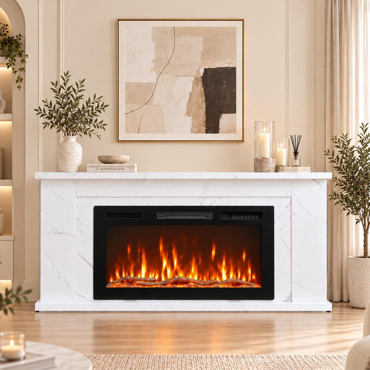 Electric Fireplace Cabinet with Remote Control — 14″ to 50″