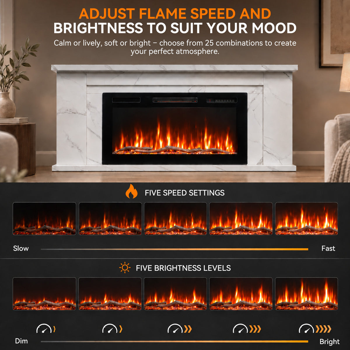 Electric Fireplace Cabinet with Remote Control — 14″ to 50″