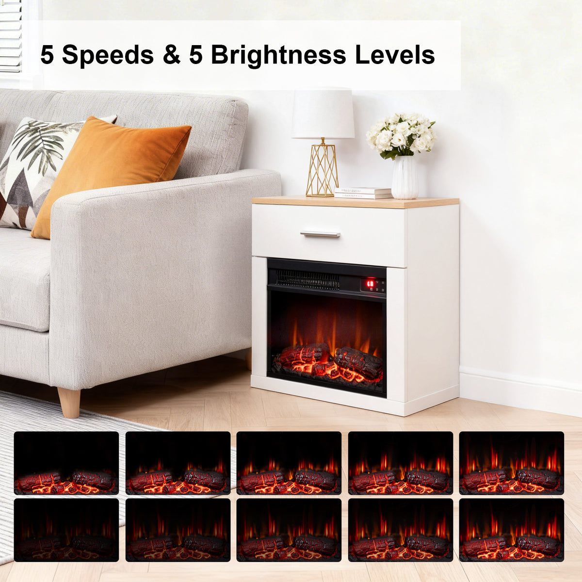 Electric Fireplace Cabinet with Remote Control — 14″ to 50″