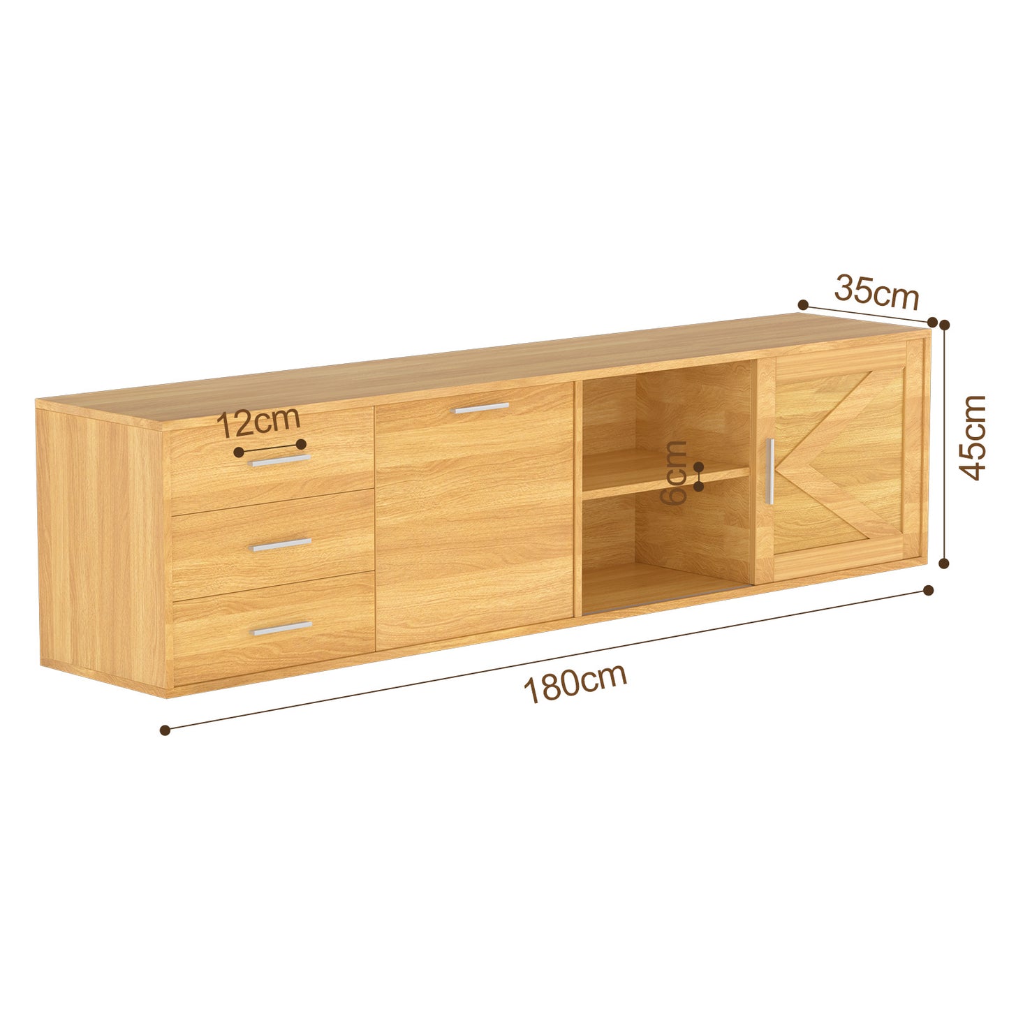 HOMAVO 180cm Modern TV Stand – 3 Drawers, 1 Sliding Door & 1 Swing Door | FSC Wood Storage Cabinet