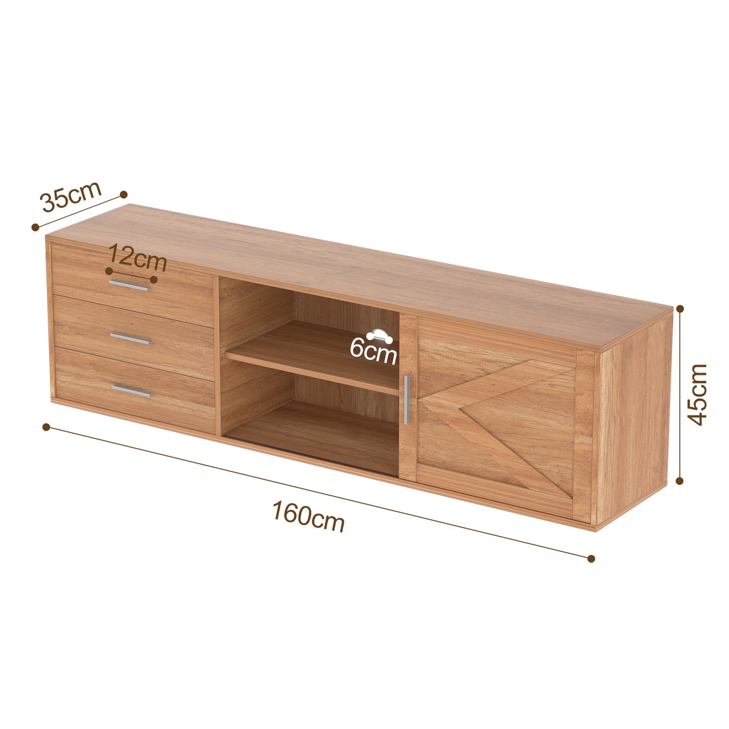 HOMAVO 160cm Modern TV Stand – 3 Drawers & 2 Sliding Doors | FSC Wood Storage Cabinet