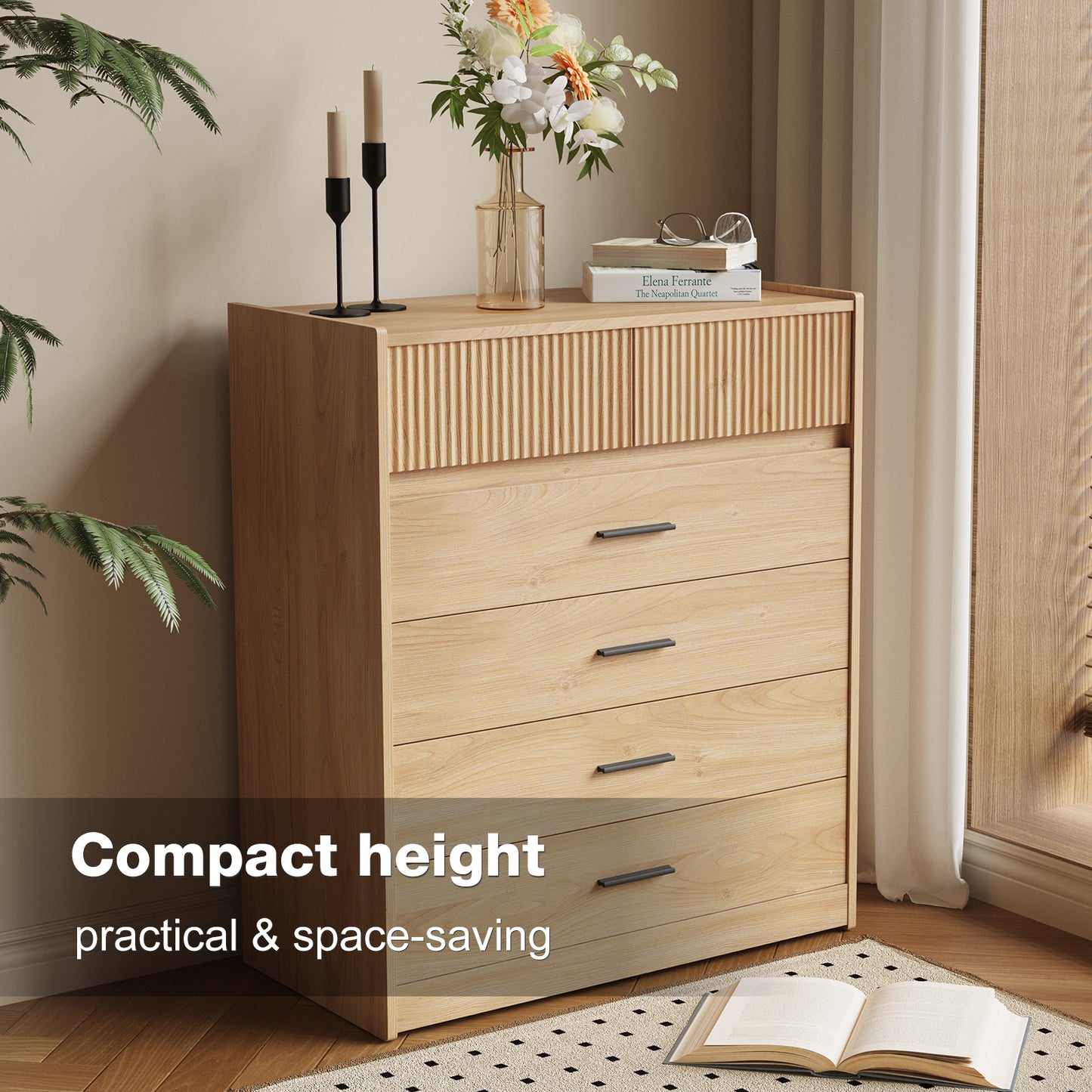 HOMAVO Dresser 74×90 cm – Modern Storage Cabinet with 6 Spacious Drawers and Easy-Clean Surface