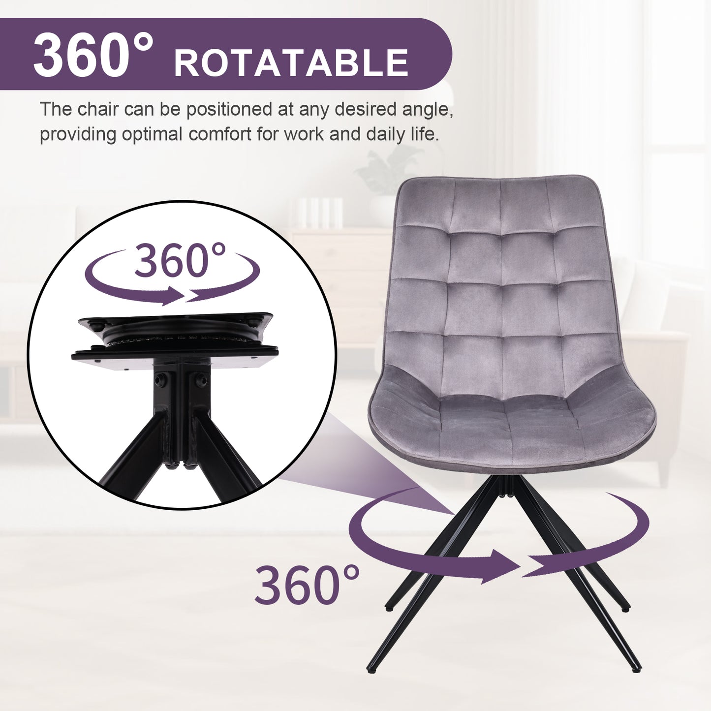 HOMAVO Set of 2 Modern Ergonomic Dining & Office Chairs – Comfortable 360° Swivel Chairs