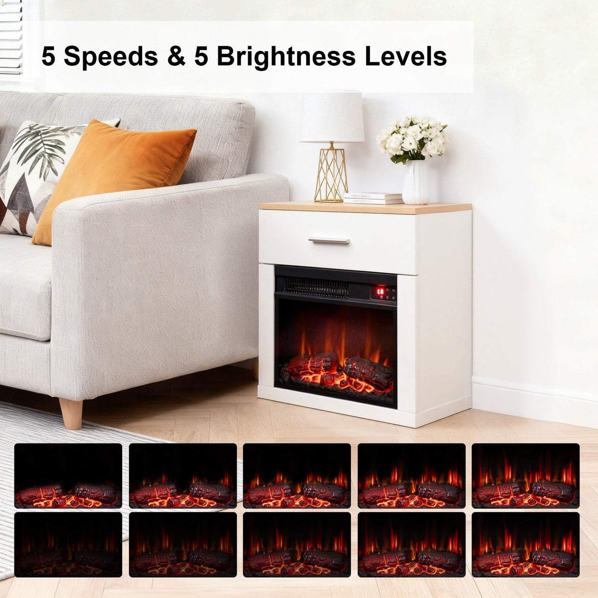 HOMAVO 14 in white side table electric fireplace - image 5