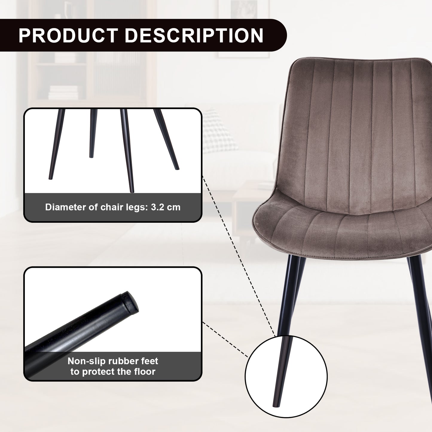 HOMAVO Set of 2 Modern Dining Chairs – Ergonomic Upholstered Chairs for Dining Room, Living Room, or Office (Seat 47×43 cm)