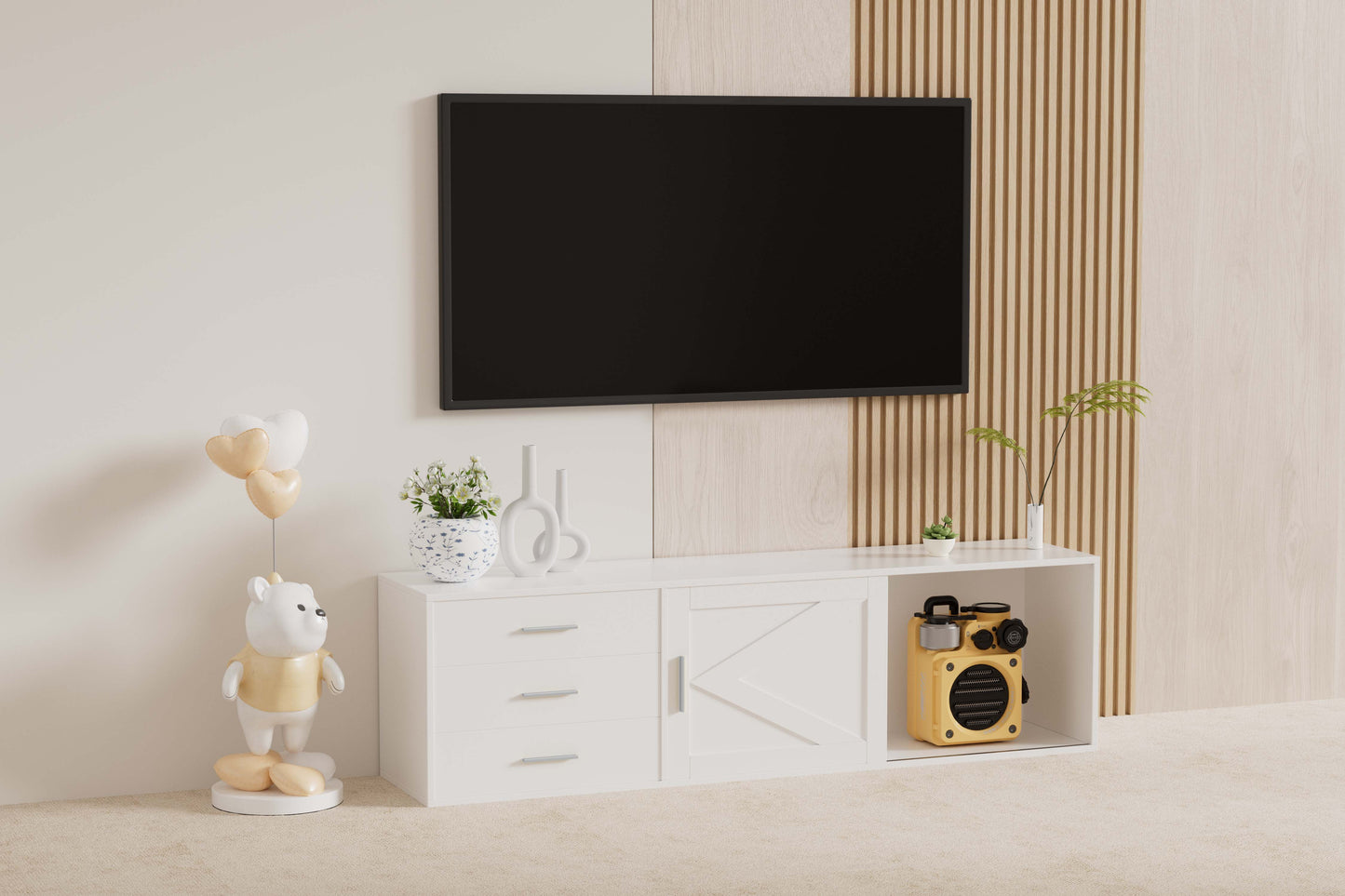 HOMAVO 160cm Modern TV Stand – 3 Drawers & 2 Sliding Doors | FSC Wood Storage Cabinet
