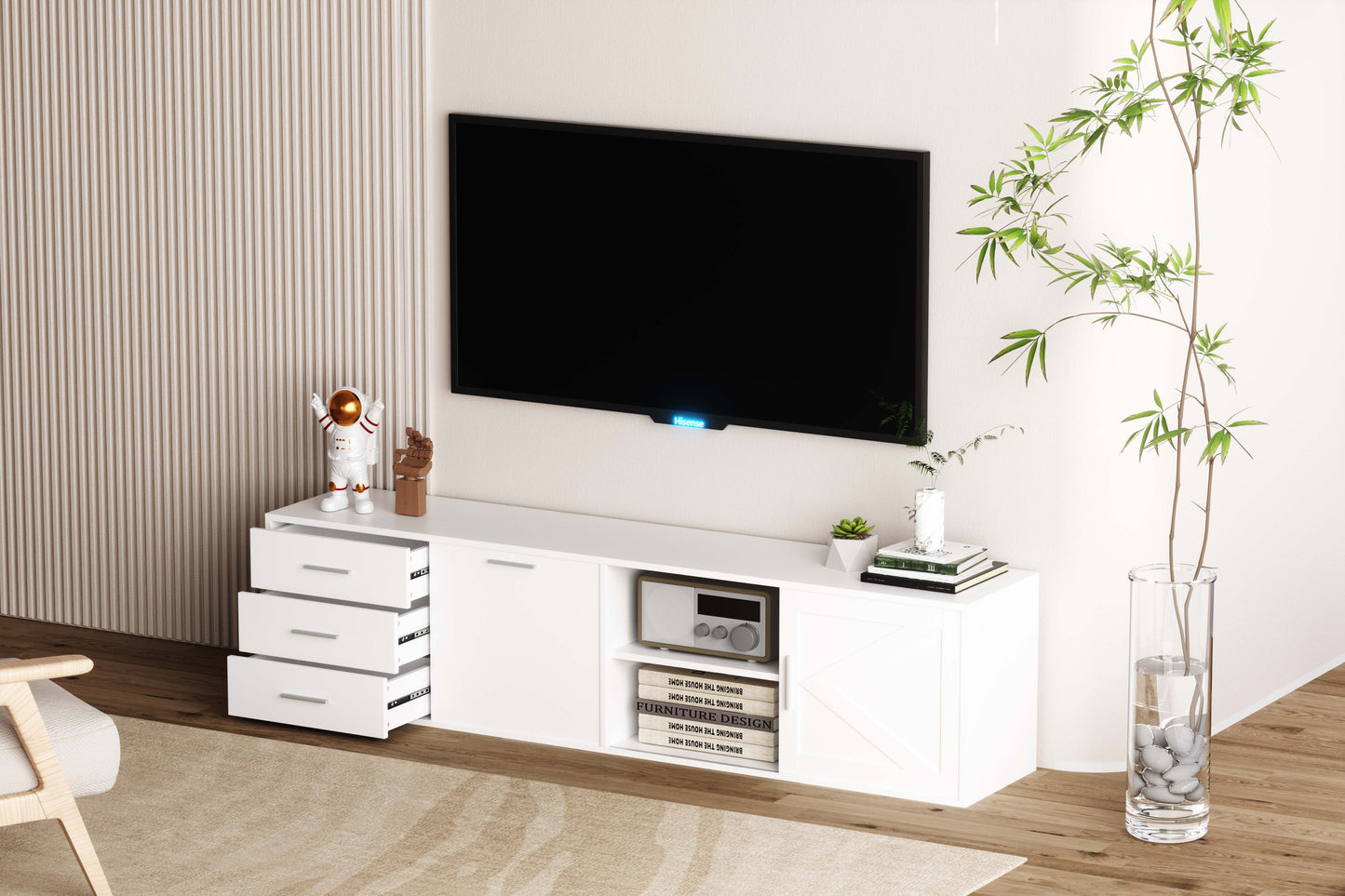HOMAVO 180cm Modern TV Stand – 3 Drawers, 1 Sliding Door & 1 Swing Door | FSC Wood Storage Cabinet
