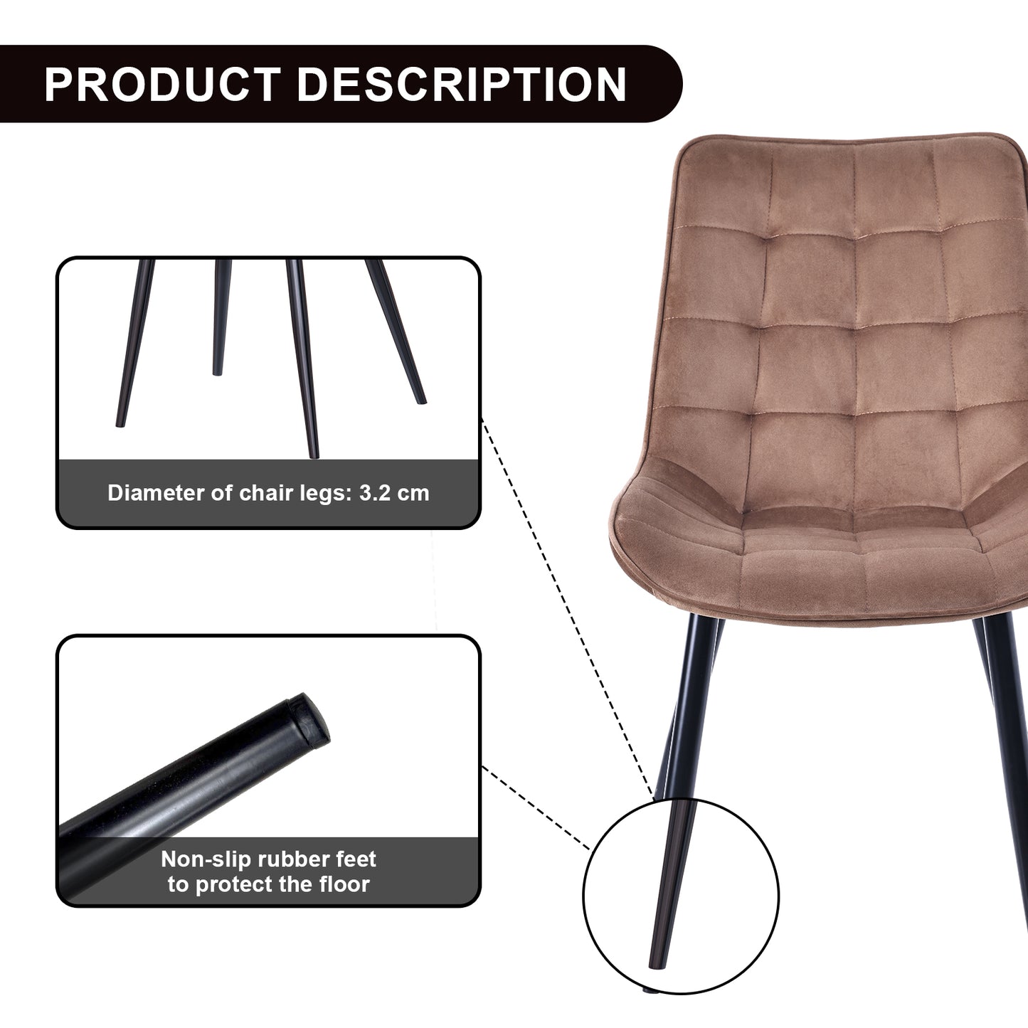 HOMAVO Set of 2 Modern Ergonomic Dining Chairs – Comfortable 47×43 cm Seat for Dining Room, Living Room & Office