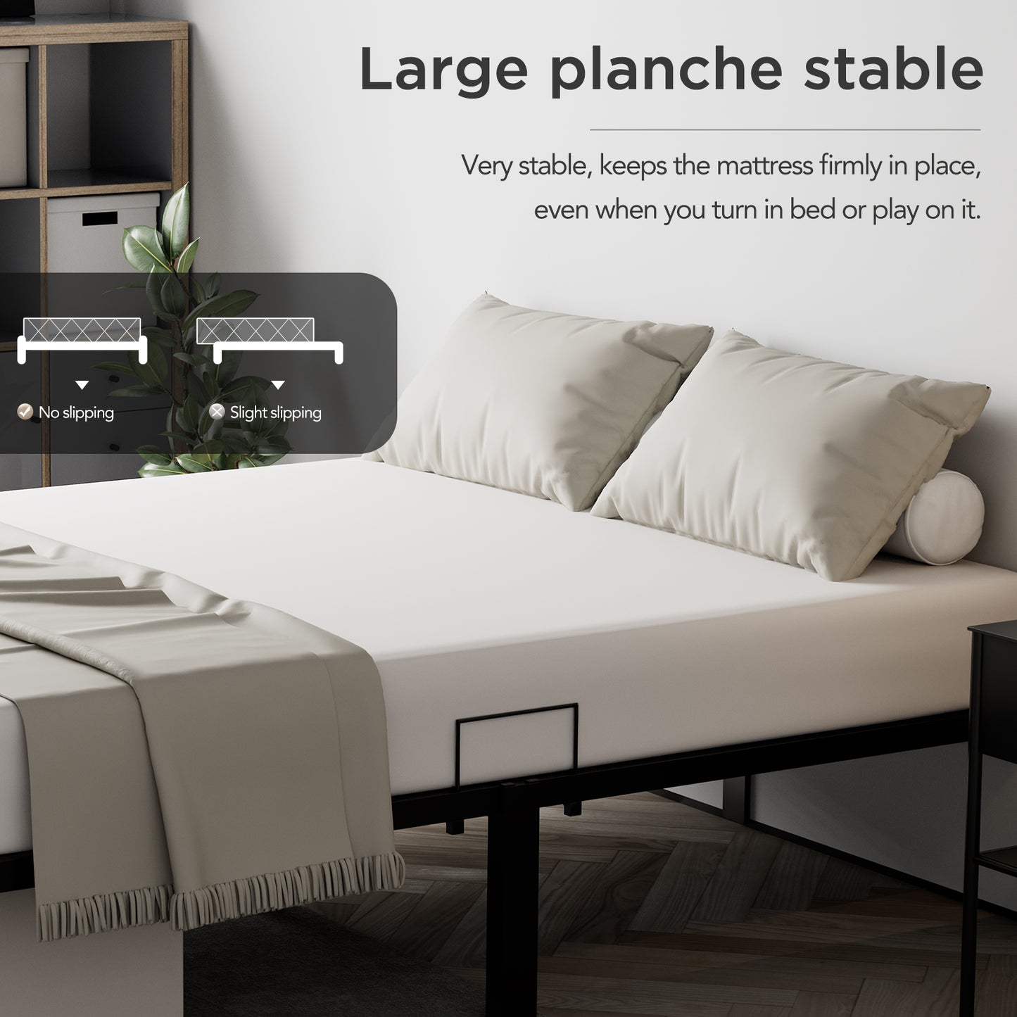 HOMAVO Metal Bed Frame, Minimalist Design, Sturdy, Quiet, Anti-Slip,Tool-Free Assembly, Durable and Rust-Resistant